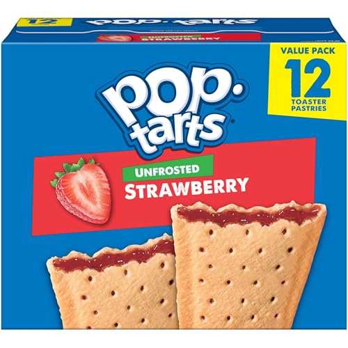 Pop-Tarts Toaster Pastries, Breakfast Foods, Kids Snacks, Value Pack, Unfrosted Strawberry (12 Pop-Tarts)
