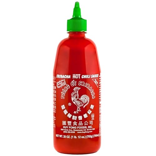 The Original Huy Fong Sriracha Hot Chili Sauce, 28 OZ Rooster Sriracha Chili Sauce, Low Carb Classic Cook Sriracha Chili Paste, Perfect for Dipping, Eggs, Burgers, Soups, Tacos, Sandwich, 3-Pack