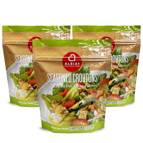 Aleias Gluten Free Seasoned Croutons 5.5 oz (3 Pack) Crunchy Topping for Salads & Soups Gluten Free, Dairy Free, Soy Free, Low Sodium, No MSG, Kosher ALEIAS BEST. TASTE. EVER.