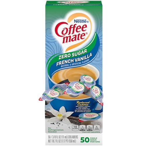 Coffee mate Liquid Creamer Singles, Sugar Free French Vanilla, 50 Count