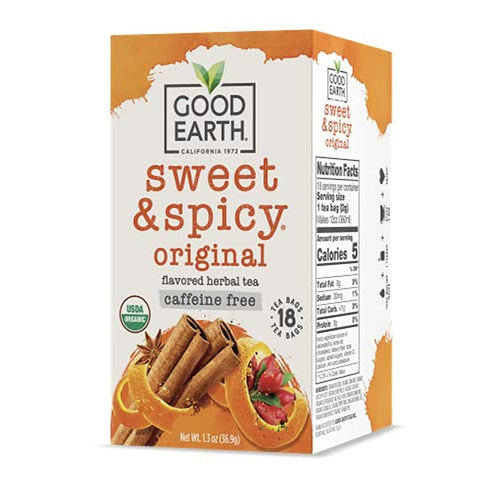 Good Earth Organic Sweet & Spicy Herbal Tea, Caffeine Free, 18 Count