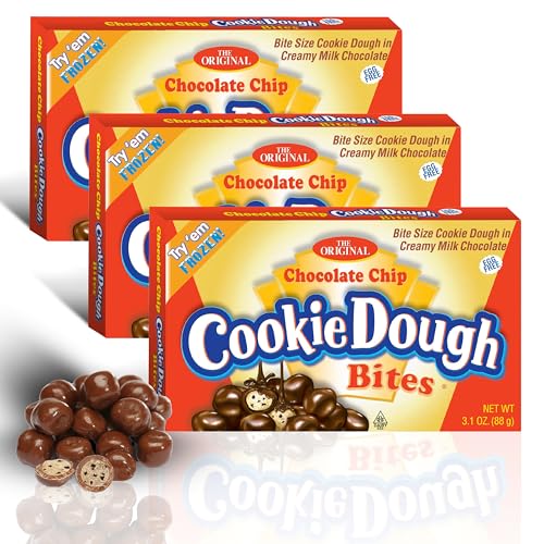 Cookie Dough Bites Chocolate Chip | 3.1 oz (Pack of 3) | The Original Edible Cookie Dough | Movie Theater Candy Cookie Dough Bites