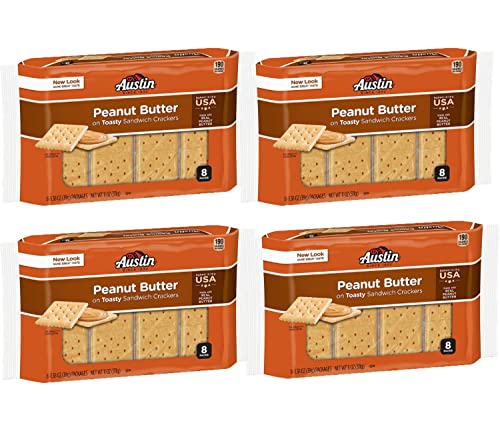 Austin, Toasty Round Crackers With Peanut Butter, 8 Count, 11.4oz Tray (Pack of 4) Sioditin