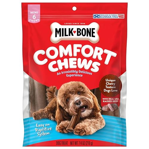 Milk-Bone Mini Comfort Chews, Dog Chews with Unique Chewy Texture and Real Beef, 7.4 Oz Bag of 6 Chews