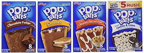 Pop Tarts Frosted Variety Pack, CHOCOLATE Flavors: S"mores, Cookies and Cream, Chocolate Chip Cookie Dough, Chocolate Fudge. Bundle of 4- 8 Count Boxes, 1 of Each Flavor. Great Care Package Kellogg's