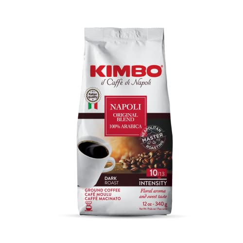 Kimbo Napoli Original Blend 100% Arabica Ground Coffee | 10/13 Intensity | Dark Roast with Floral & Sweet Flavor | 12 oz (340g) bag KIMBO