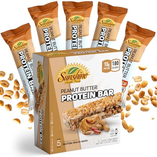 Gluten free Protein Bars, Peanut Butter Healthy Protein Bars for Active Lifestyles, Ideal Protein Bars for Meal Replacement, Perfect High Protein Bars for Muscle Recovery, and Sustained Energy. 5 Pack Sunshine Health Foods