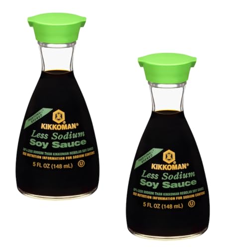 Kikkoman Soy Sauce - Less Sodium Soy Sauce - Dispenser Bottle - Pack of 2 - Use on a Variety of Different Foods - Stock Up Today and Have it Anytime