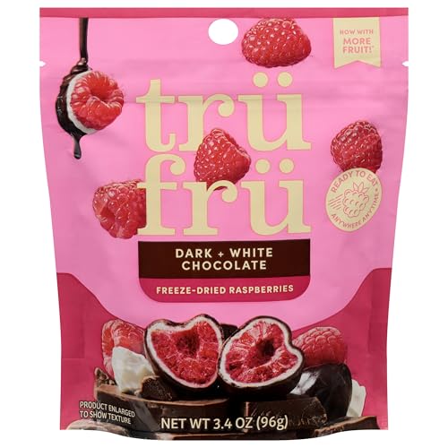 Tru Fru Freeze-Dried Chocolate Raspberries, Dark and White Chocolate, 3.4 oz