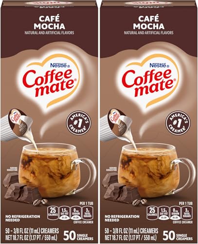 Nestle Coffee mate Liquid Coffee Creamer Singles, Café Mocha, 50 Ct Box (Pack of 2)