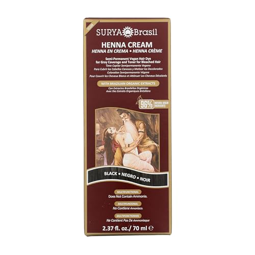 Surya Brasil - Henna Cream for Gray Coverage, Semi Permanent Natural Henna Deep Conditioning Hair Color Treatment, Black, 2.37 oz / 70 ml Surya Brasil