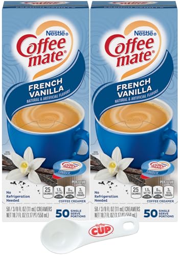 Nestle Coffee mate Liquid Coffee Creamer Singles, French Vanilla, 50 Ct Box (Pack of 2) with By The Cup Coffee Scoop, 37.5 Fl Oz The Great Shoppe