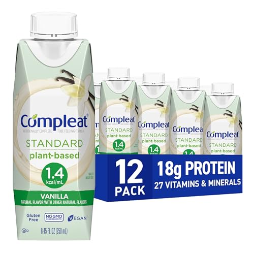 Compleat Standard 1.4 Plant-Based Vanilla Nutrition Shake - 18g Protein, 29 Vitamins & Minerals - Vegan Tube Feeding Formula - 8.45 Fl Oz (Pack of 12)