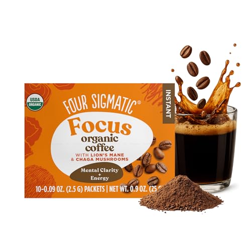 Four Sigmatic Focus Organic Mushroom Coffee | Instant Mushroom Coffee Mix with Lion's Mane, Chaga and Rhodiola for Better Focus and Immune Support | 10 Packets Four Sigmatic