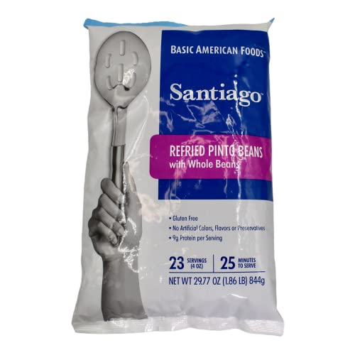 Santiago Traditional Whole Bean Refried Beans, Dehydrated Refried Pinto Beans with Whole Beans Mix, 1.86 Pound Pouch