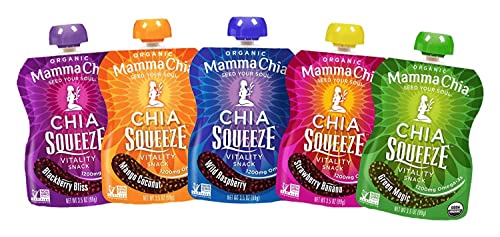 Mamma Chia Squeeze 5 variety (10 pack) Wild Raspberry,Green Magic,Blackberry bliss,Strawberry ,Mango coconut Mamma Chia