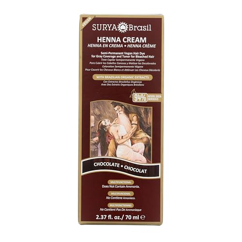 Surya Brasil Henna Cream Chocolate - 94% Natural Ingredients, Vegan, Cruelty-Free, Eco-Friendly, Semi-Permanent Hair Color, Deep Hydration & Shine, 2.37 Fl Oz Surya Brasil