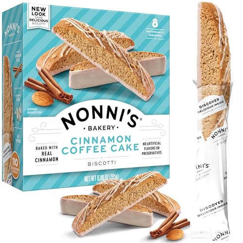 Nonni's Cinnamon Coffee Cake Biscotti Italian Cookies - Italian Biscotti Almond Cookies w/Cinnamon Streusel Icing - Biscotti Individually Wrapped Cookies - Kosher Coffee Cookies - 6.88 oz