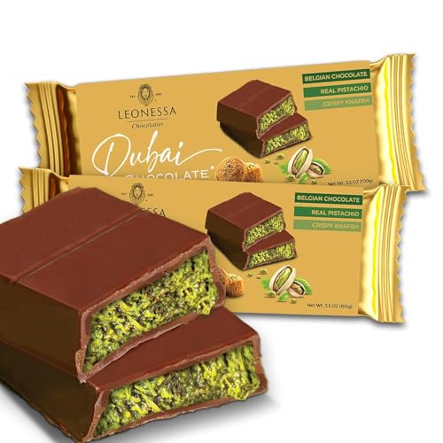 Leonessa Dubai Chocolate Bar Pistachio Kit  Premium Dubai Chocolate Bar with Pistachio  Rich Flavor & Creamy Texture - 3.5 Oz Pack of 2