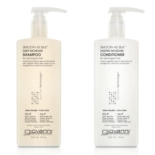 GIOVANNI HAIR CARE PRODUCTS Giovanni Smooth as Silk Deeper Moisture Shampoo & Conditioner Set, 24 Oz. Calms Frizz, Detangles, Wash & Go, Co Wash, No Parabens, Color Safe, 24 fluid_ounces GIOVANNI