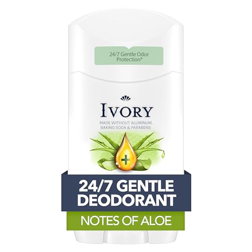 Ivory Aluminum Free Deodorant, Notes of Aloe, 24hr Gentle Deodorant, Dermatologist Tested, Baking Soda Free, Paraben Free, 2.4 oz Ivory