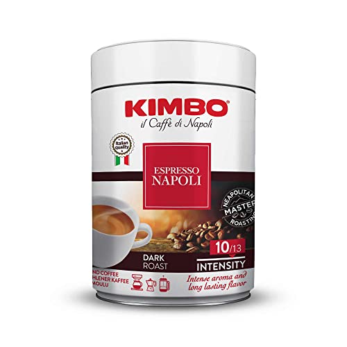 Kimbo Espresso Napoletano - Ground Coffee - Blended and Roasted in Italy - Dark Roast with a Well Balanced and Persistent Napoli Taste - 8.8 oz Can Kimbo