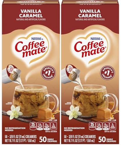 Nestle Coffee mate Liquid Coffee Creamer Singles, Vanilla Caramel, 50 Ct Box (Pack of 2) Coffee Mate