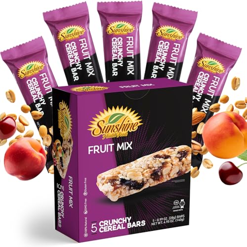 Crunchy Cereal Bars, Fruit Mix Cereal Snack Packs, Ideal Gluten-free Cereal Bars for Kids, Adults, and Families for a Tasty Option, Perfect Breakfast Bars or Snack Food Bars for On the Go. 5 Pack Sunshine Health Foods