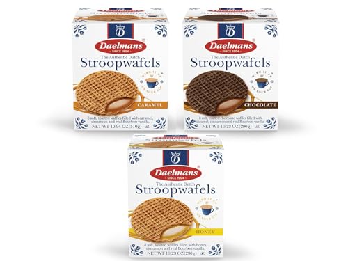 Daelmans Stroopwafel Variety Pack - Caramel, Chocolate, & Honey Waffle Cookies, Sweet Snack for Coffee & Tea, Authentic Soft Toasted Dutch Waffles, Certified Kosher Dairy - Pack of 3, 10.23 Oz Daelmans