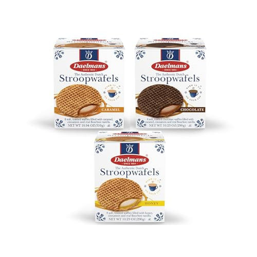 Daelmans Stroopwafel Variety Pack, Caramel, Chocolate, Honey, 3 Pack