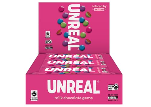 UNREAL Milk Chocolate Gems | Certified Fair Trade, Non-GMO | Made with Gluten Free Ingredients and Colors from Nature | No Sugar Alcohols or Soy | 12 Snack Packs