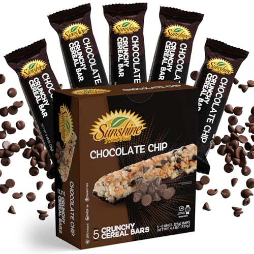 Crunchy Cereal Bars, Chocolate Chip Cereal Snack Packs, Ideal Gluten free Cereal Bars for Kids, Adults for a Tasty Option, Perfect Breakfast Bars or Snack Food Bars for On the Go. 5 Pack (Kosher) Sunshine Health Foods