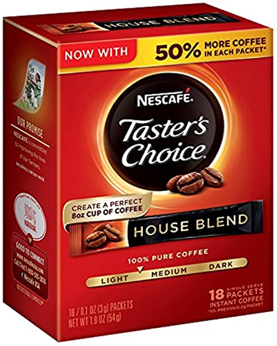 Nescafe Taster's Choice, House Blend Instant Coffee Single Serve Sticks, 18 Count Nescafe