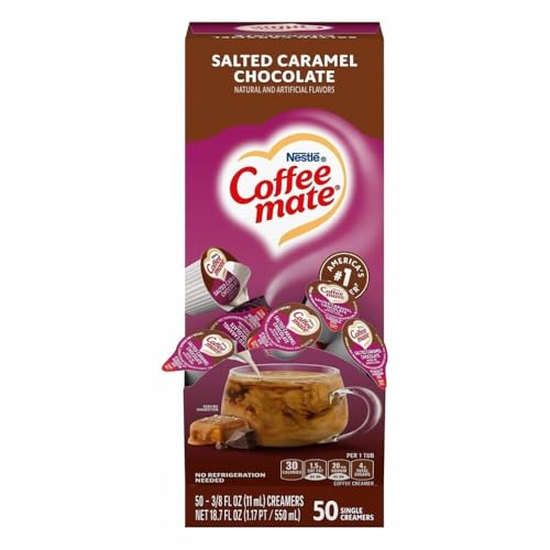 Liquid Coffee Creamer, Salted Caramel Chocolate, 0.38 oz Mini Cups, 50/Box, 4 Boxes/Carton Nestle