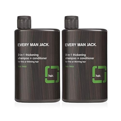 Every Man Jack 2-in-1 Thickening Shampoo + Conditioner - Thicken, Cleanse, and Hydrate Hair with Coconut, Aloe, and Tea Tree Oil - Naturally Derived and No Harsh Chemicals - Twin Pack Every Man Jack