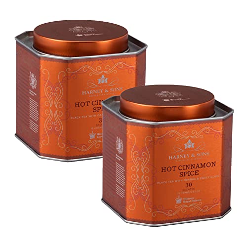 Harney & Sons Hot Cinnamon Spice Tea - 30 Tea Sachets Bundle (Pack of 2) - Black Tea with Oranges & Sweet Cloves Harney & Sons