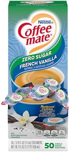 Nestle Coffee mate Coffee Creamer, Sugar Free French Vanilla, Liquid Creamer Singles, Non Dairy, No Refrigeration, Box of 50 Singles Coffee Mate