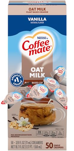 Nestle Coffee mate Plant Based Liquid Coffee Creamer Singles, Vanilla Flavored Oat Milk, 50 Ct Box Nestle Coffee mate