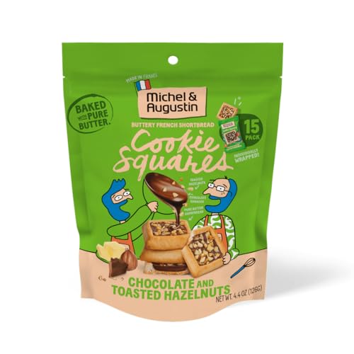 Michel et Augustin Cookies, Individually Wrapped Snacks, Gourmet Milk Chocolate & Hazelnut Shortbread, 15 French Butter Cookies Michel Et Augustin