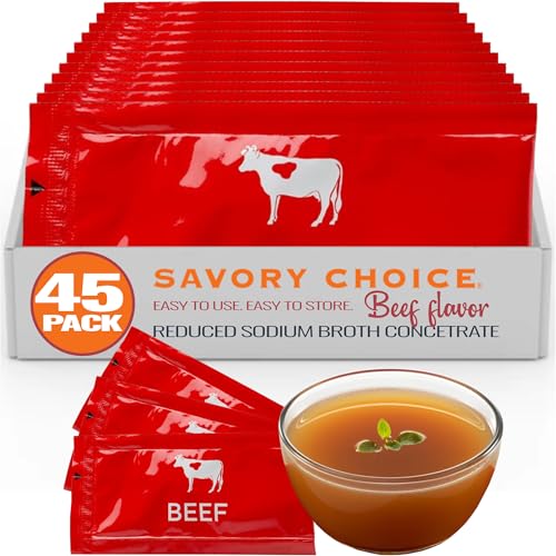 SAVORY CHOICE Reduced Sodium Beef Broth Concentrate, 45 Packets (9.6g) - Gluten-Free, Diary-Free Broth Concentrate SAVORY CHOICE