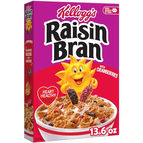 Kellogg's Raisin Bran with Cranberries Breakfast Cereal, Fiber Cereal, Family Breakfast, 13.6oz Box (1 Box) Kellogg's