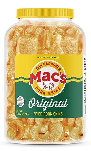 Mac's Pork Rinds, Fried Pork Skins, Original, 7.5 Ounce Canister - Zero Carbs, Keto Friendly Snack, Gluten Free Mac's