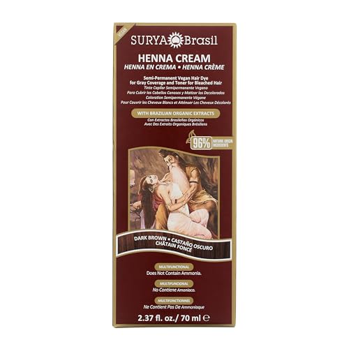 Surya Brasil Henna Cream Dark Brown - 96% Natural Ingredients, Vegan, Cruelty-Free, Eco-Friendly, Semi-Permanent Hair Color, Deep Hydration & Shine, 2.37 oz Surya Brasil